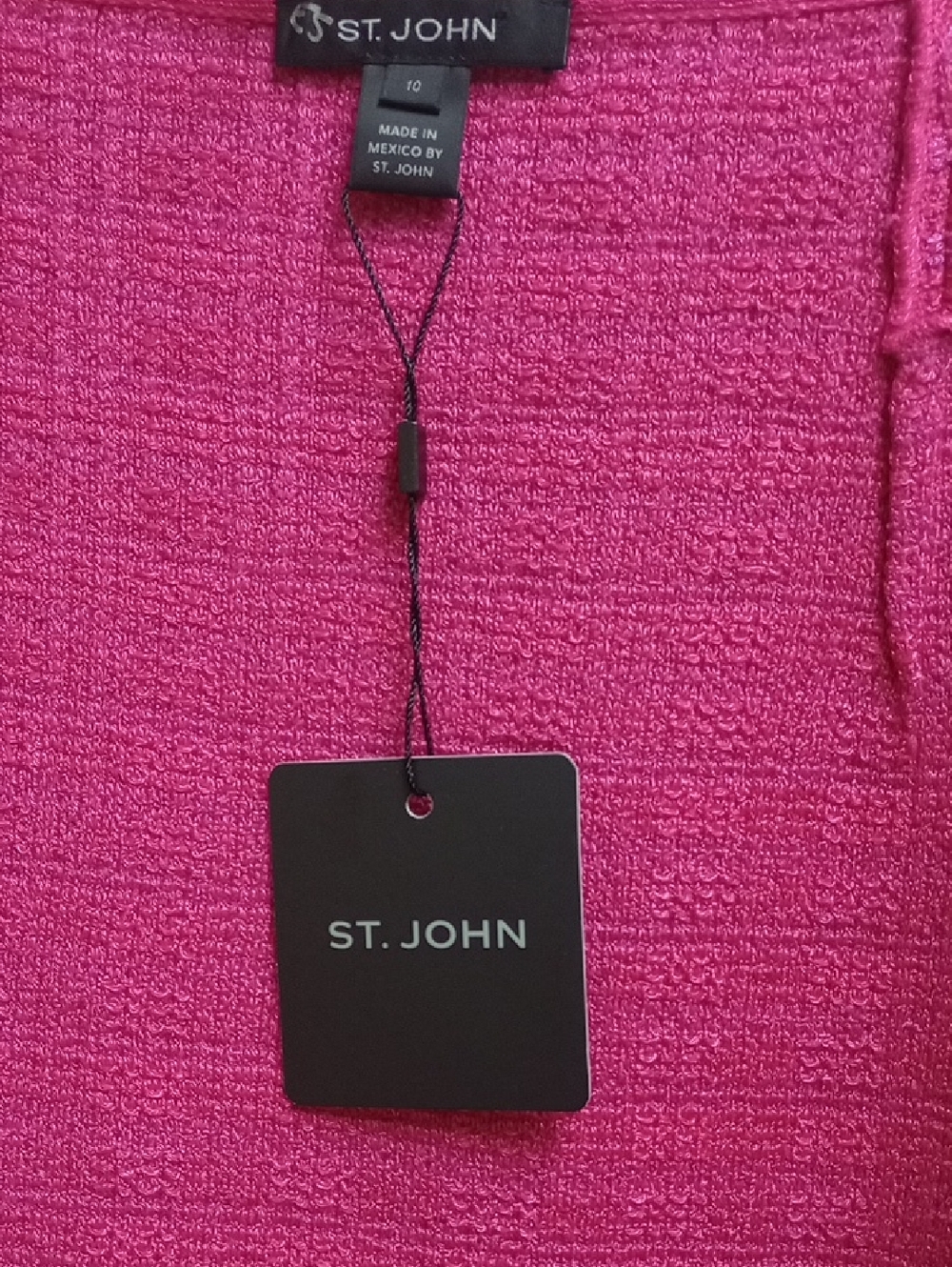 🆕 ST. JOHN "CAMELLIA" TWEED FUCHSIA PINK WOOL BLEND MINI MIDI SKIRT WITH FRINGE - Picture 8 of 12